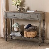Baxton Studio ROB10-Brown-ST Noemie Country Cottage Farmhouse Brown Finished 2-Drawer Console Table